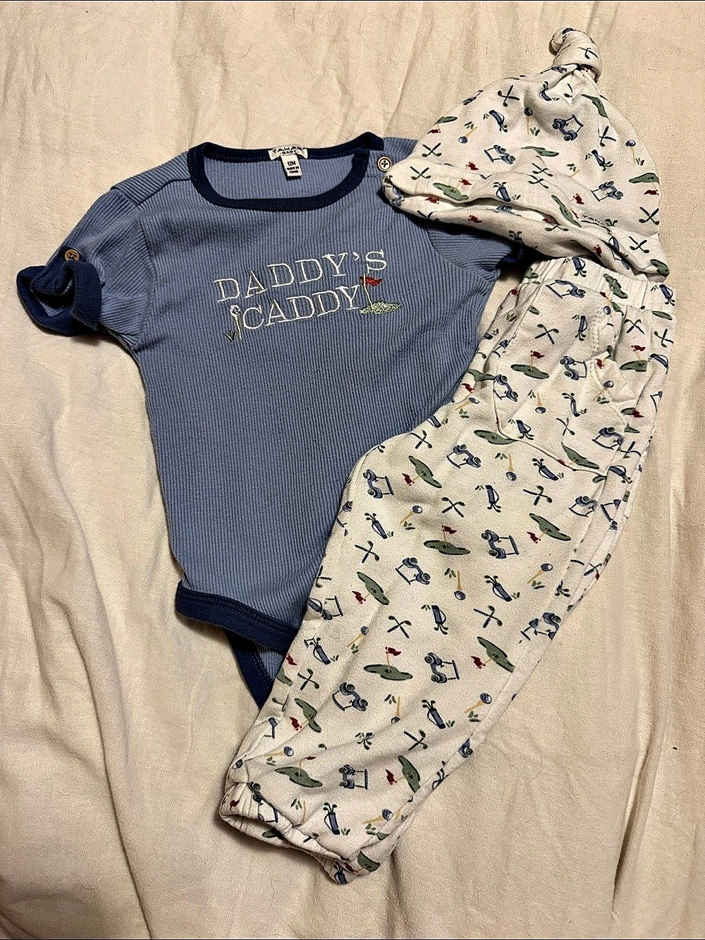 Tahari Baby Daddy's Caddy Golf-Themed Outfit Set Blue & Cream